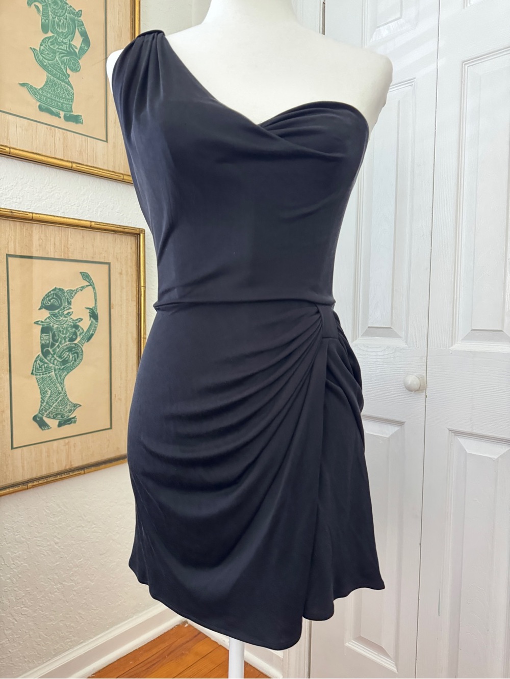 Issa London Black 100% Silk OneShoulder Black Ruched Cocktail Mini Dress XS UK 6